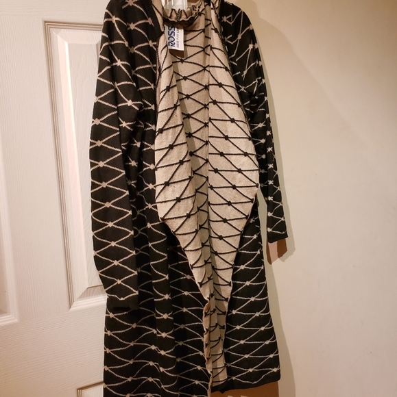 Tops - CREAM AND BLACK  WATERFALL FRONT CARDIGAN